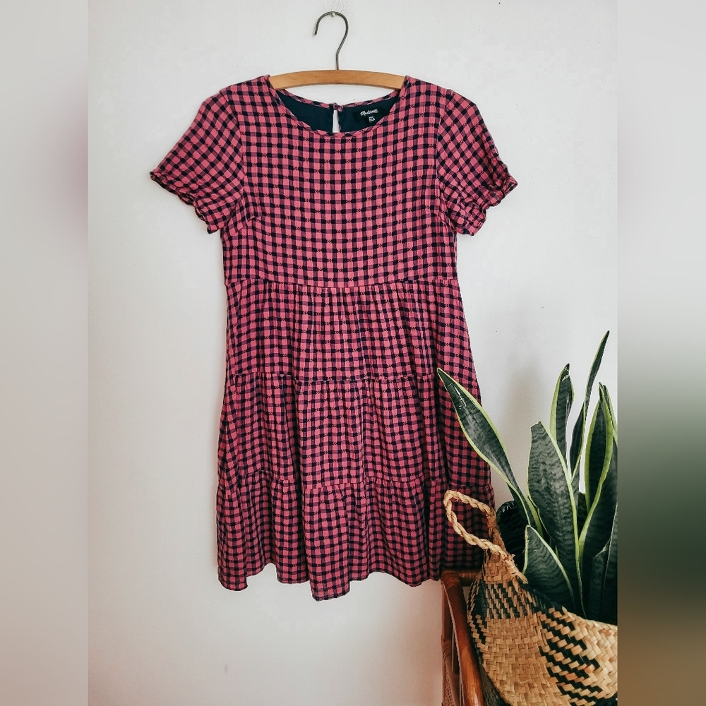 Madewell plaid tiered mini dress